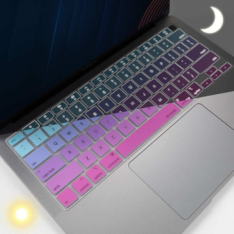 Allinside Silicone Keyboard Cover for New MacBook Air 13 inch A2179 Released in 2020 with Touch ID and Retina Display US Version, Ombre Blue Pink - Image 3